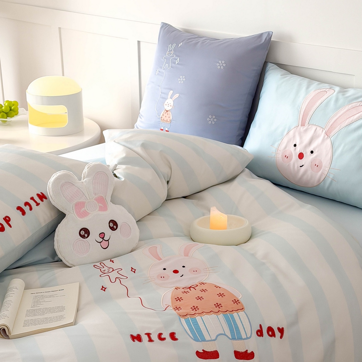 91家纺网 家纺一手货源 找家纺 （总）西西家居 2026春夏新款100S长绒棉纯棉数码印花绣花四件套-大耳兔