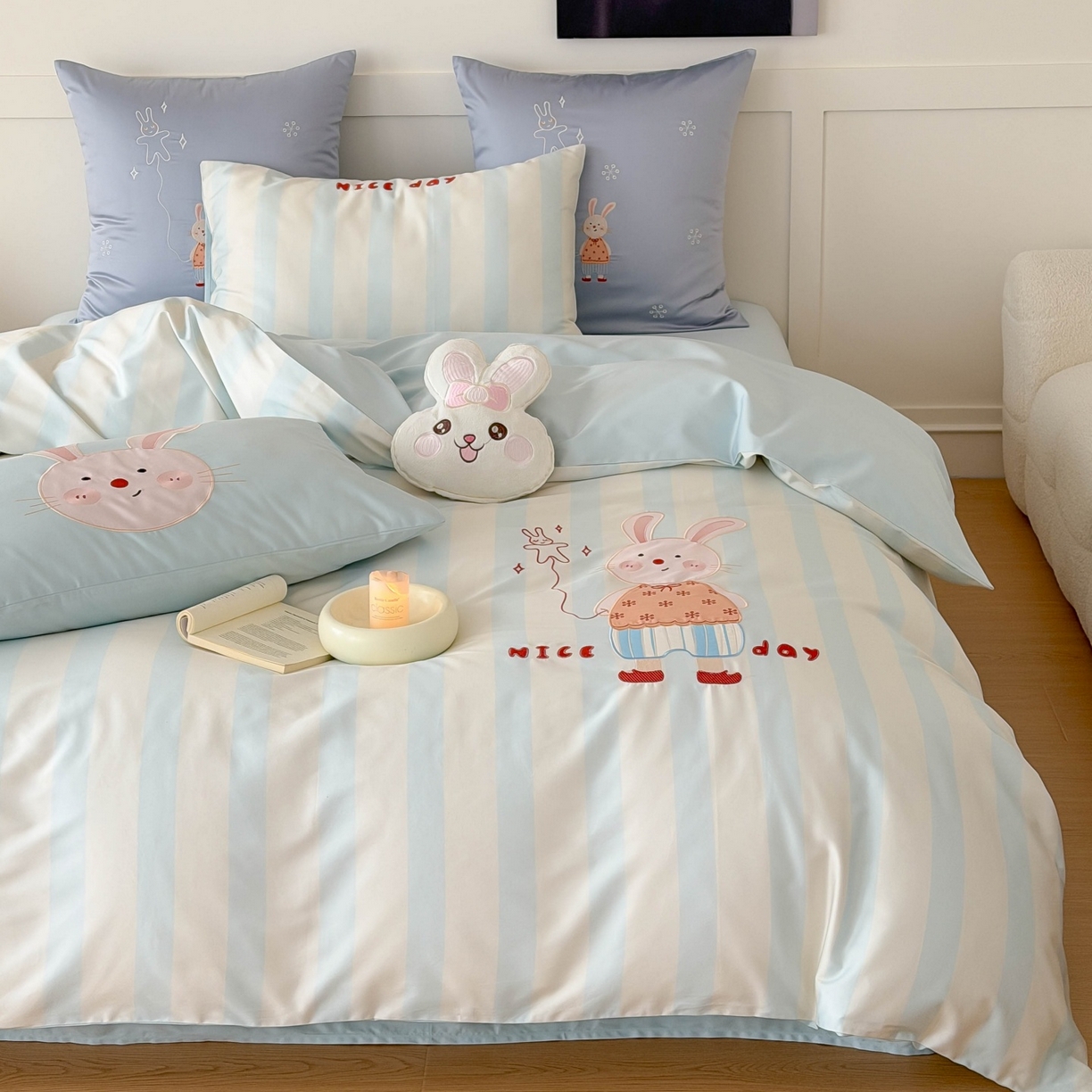 91家纺网 家纺一手货源 找家纺 （总）西西家居 2026春夏新款100S长绒棉纯棉数码印花绣花四件套-大耳兔