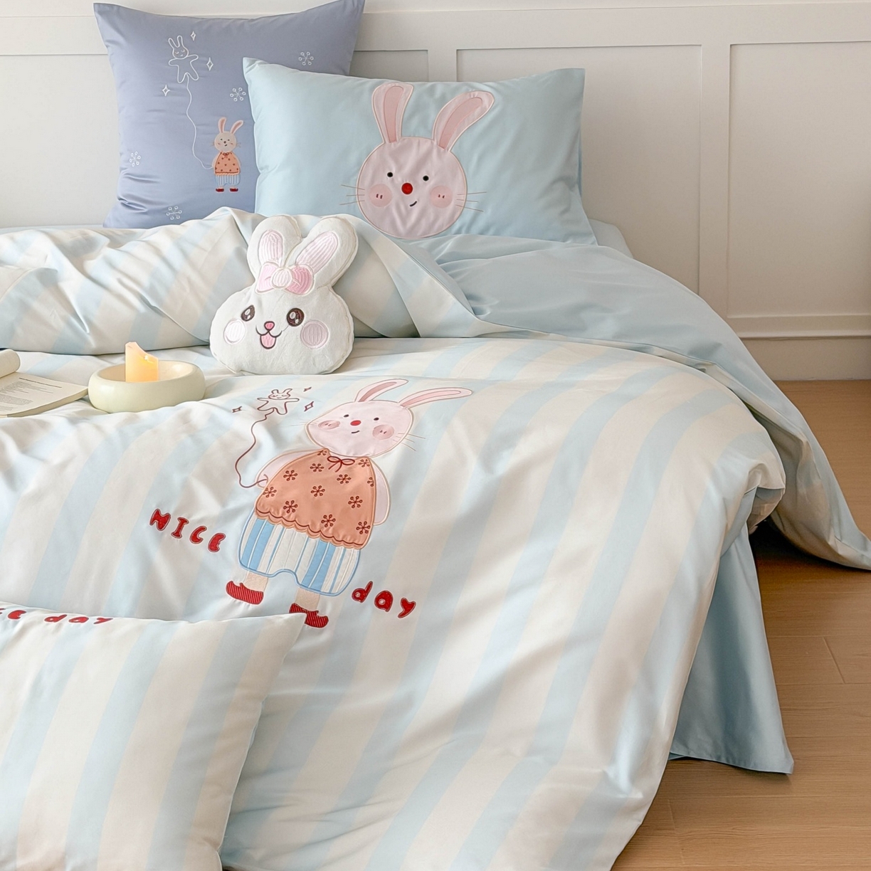 91家纺网 家纺一手货源 找家纺 （总）西西家居 2026春夏新款100S长绒棉纯棉数码印花绣花四件套-大耳兔