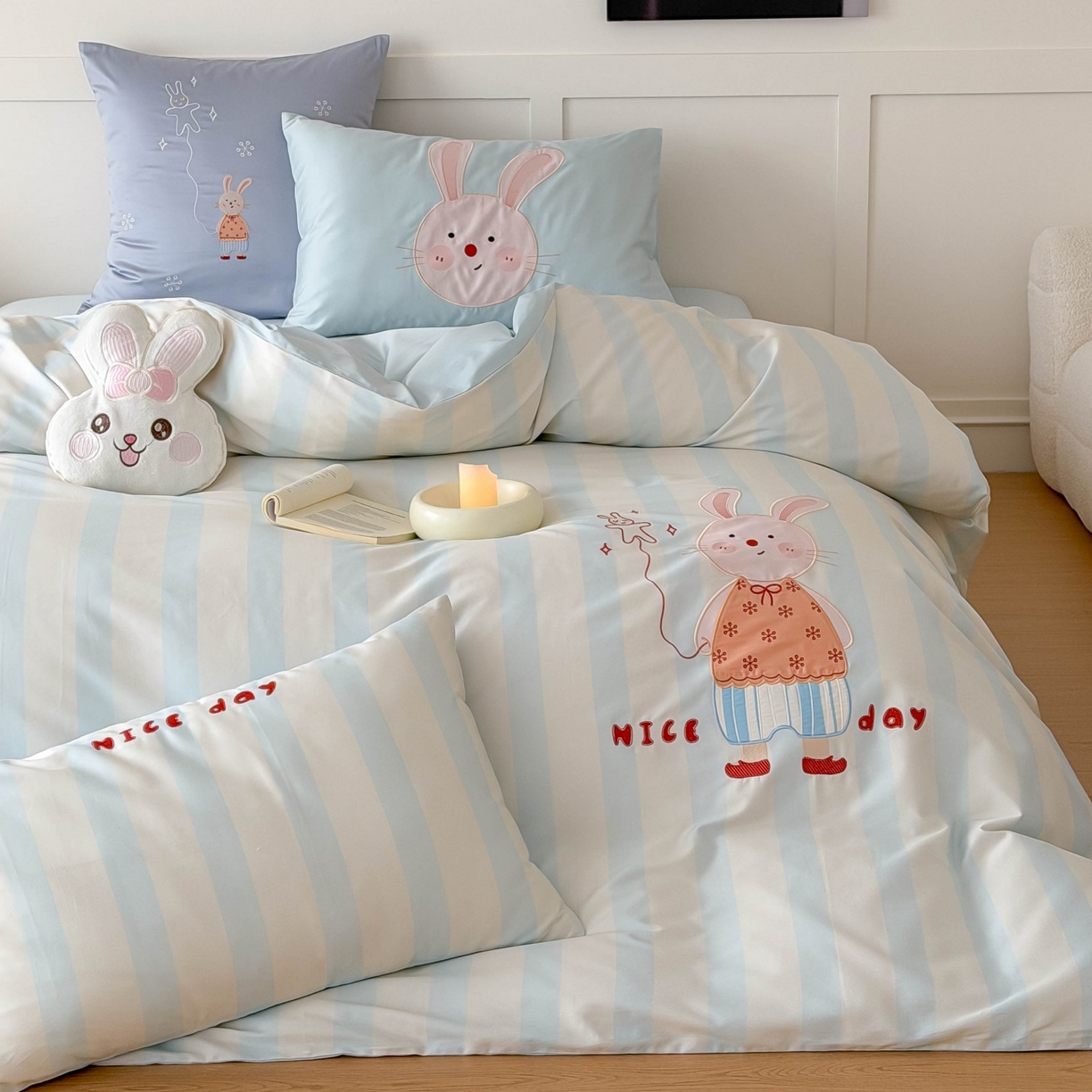 91家纺网 家纺一手货源 找家纺 （总）西西家居 2026春夏新款100S长绒棉纯棉数码印花绣花四件套-大耳兔