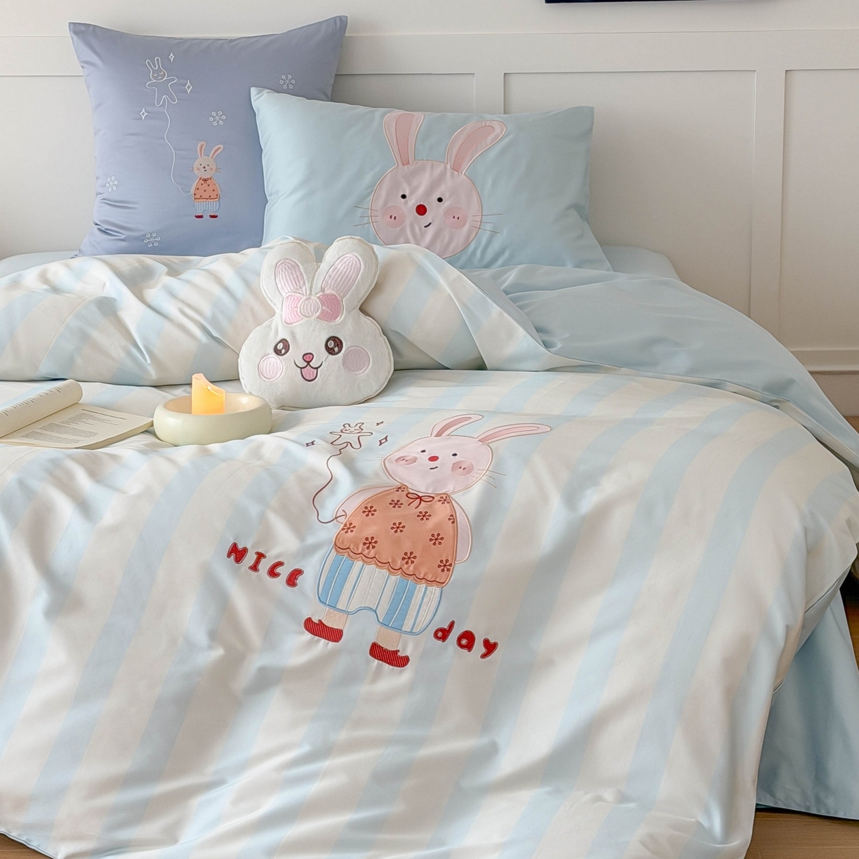 91家纺网 家纺一手货源 找家纺 （总）西西家居 2026春夏新款100S长绒棉纯棉数码印花绣花四件套-大耳兔