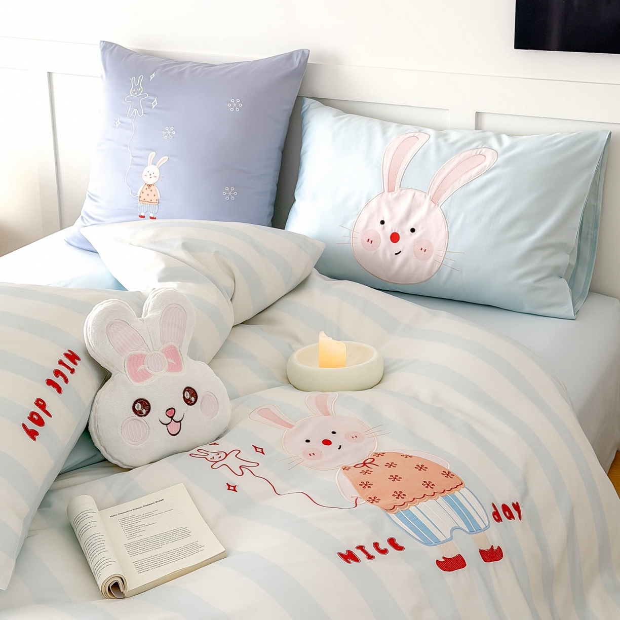 91家纺网 家纺一手货源 找家纺 （总）西西家居 2026春夏新款100S长绒棉纯棉数码印花绣花四件套-大耳兔