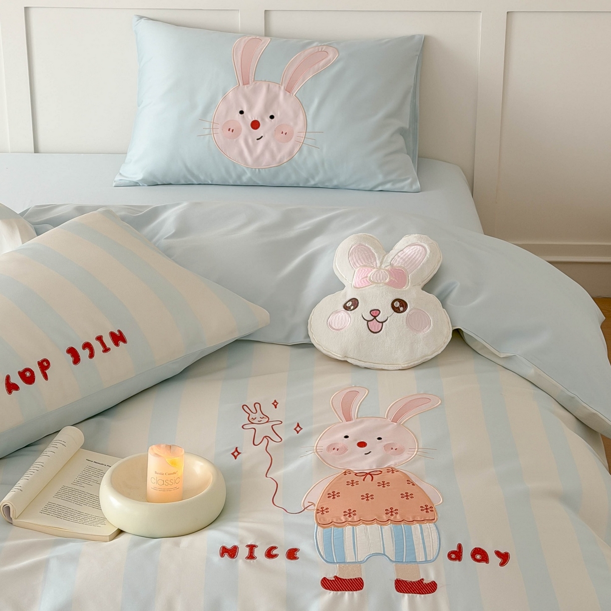 91家纺网 家纺一手货源 找家纺 （总）西西家居 2026春夏新款100S长绒棉纯棉数码印花绣花四件套-大耳兔