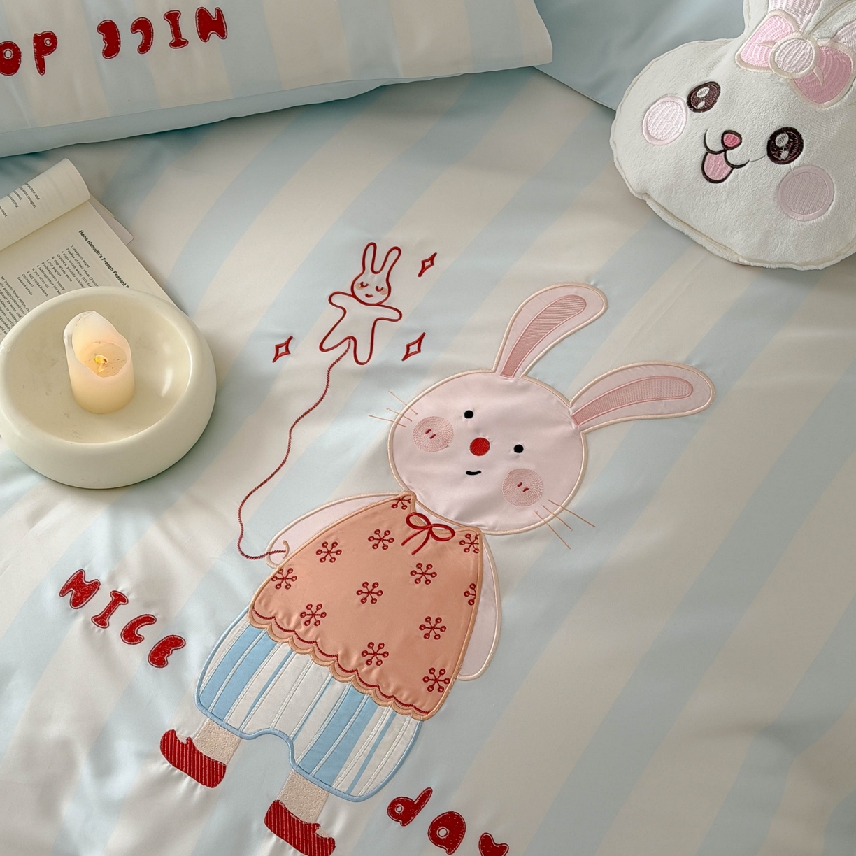 91家纺网 家纺一手货源 找家纺 （总）西西家居 2026春夏新款100S长绒棉纯棉数码印花绣花四件套-大耳兔