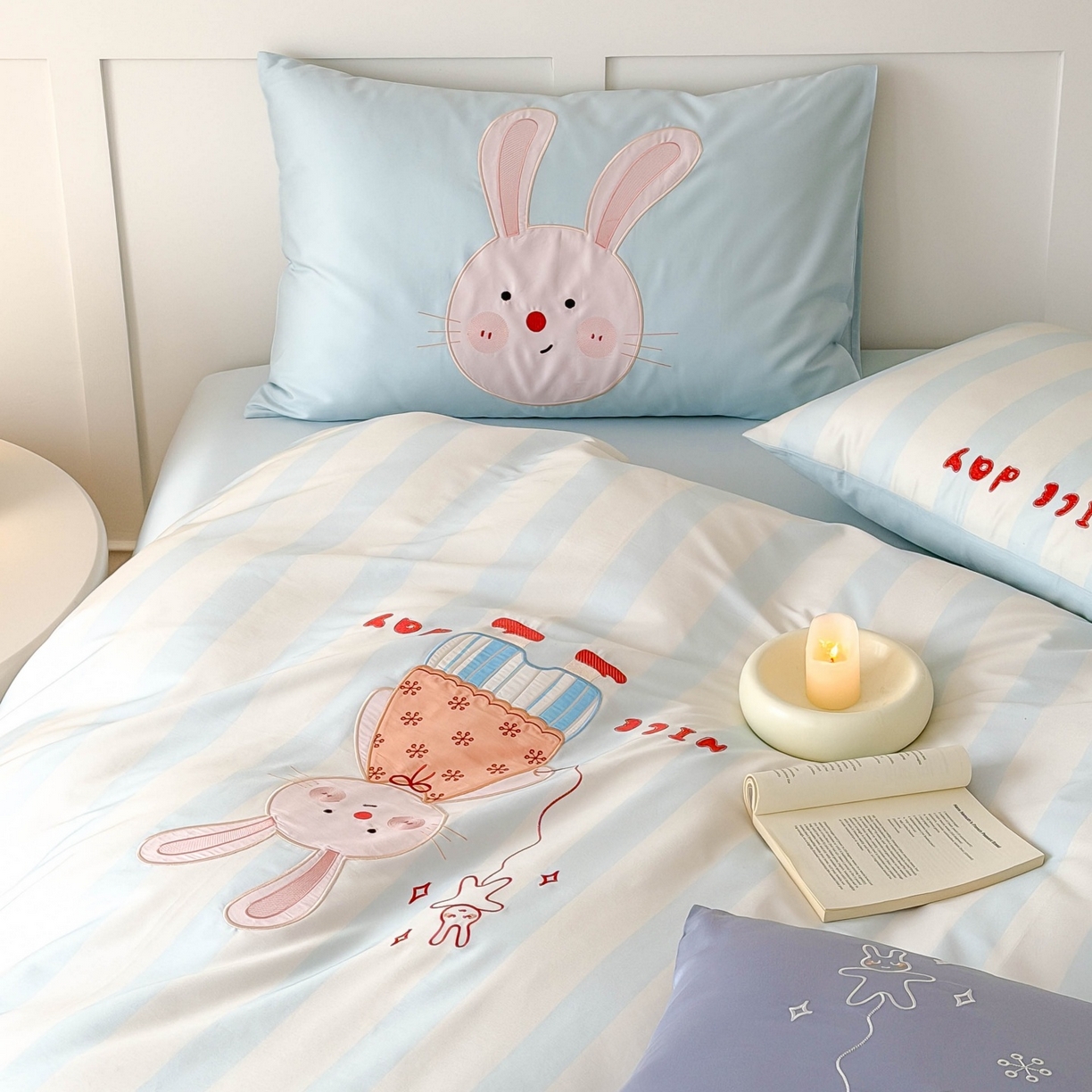 91家纺网 家纺一手货源 找家纺 （总）西西家居 2026春夏新款100S长绒棉纯棉数码印花绣花四件套-大耳兔