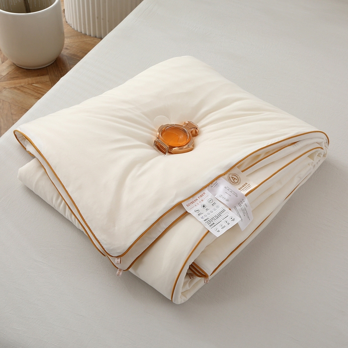 91家纺网 家纺一手货源 找家纺 薇玛仕 2026新款A类牛奶丝针织棉印花大豆夏凉被空调被儿童被 奶盖白