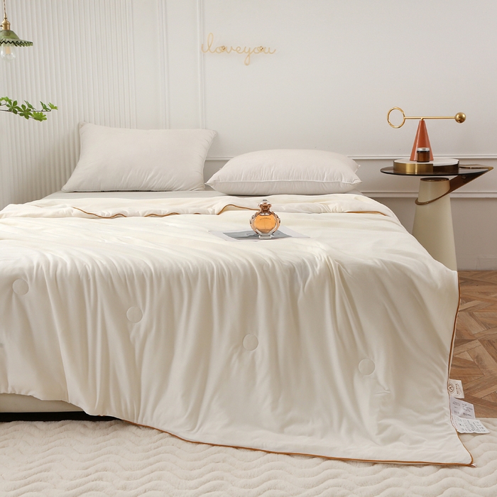 91家纺网 家纺一手货源 找家纺 薇玛仕 2026新款A类牛奶丝针织棉印花大豆夏凉被空调被儿童被 奶盖白