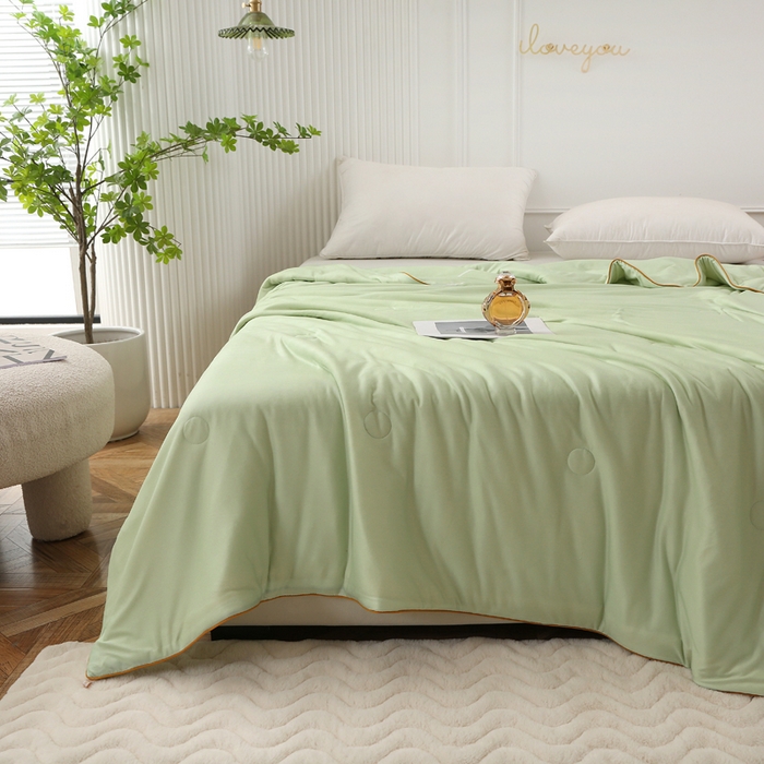 91家纺网 家纺一手货源 找家纺 薇玛仕 2026新款A类牛奶丝针织棉印花大豆夏凉被空调被儿童被 青草绿