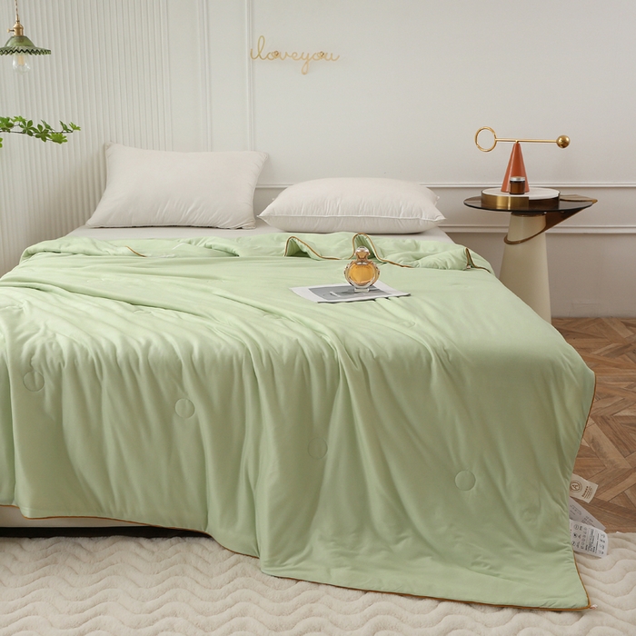 91家纺网 家纺一手货源 找家纺 薇玛仕 2026新款A类牛奶丝针织棉印花大豆夏凉被空调被儿童被 青草绿