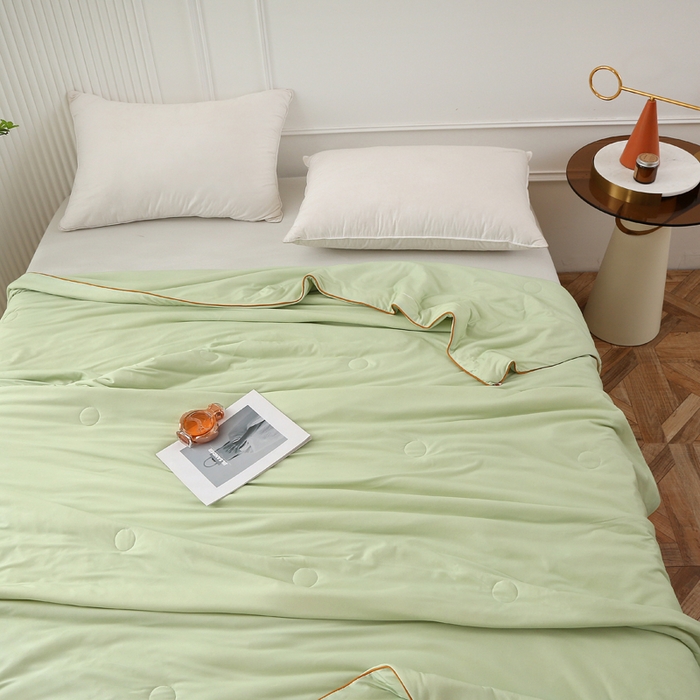 91家纺网 家纺一手货源 找家纺 薇玛仕 2026新款A类牛奶丝针织棉印花大豆夏凉被空调被儿童被 青草绿