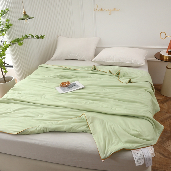 91家纺网 家纺一手货源 找家纺 薇玛仕 2026新款A类牛奶丝针织棉印花大豆夏凉被空调被儿童被 青草绿