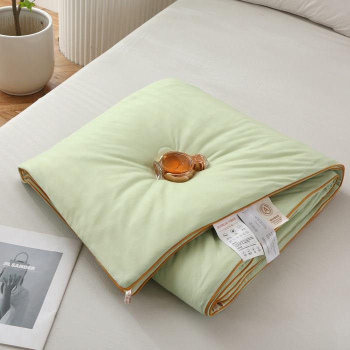 91家纺网 家纺一手货源 找家纺 薇玛仕 2026新款A类牛奶丝针织棉印花大豆夏凉被空调被儿童被 青草绿