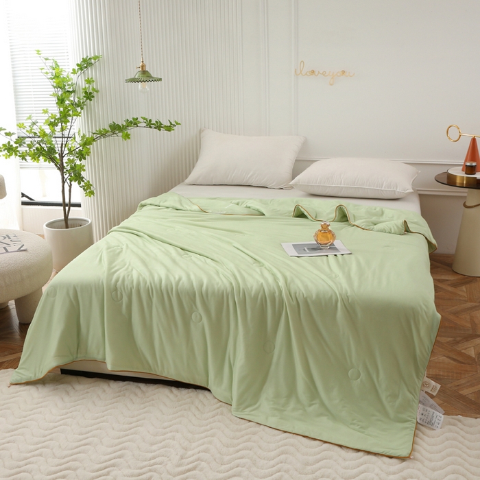 91家纺网 家纺一手货源 找家纺 薇玛仕 2026新款A类牛奶丝针织棉印花大豆夏凉被空调被儿童被 青草绿