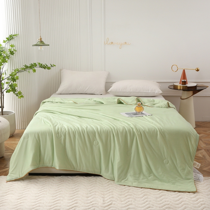 薇玛仕 2026新款A类牛奶丝针织棉印花大豆夏凉被空调被儿童被 青草绿