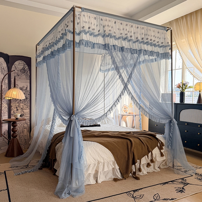 都市缘蚊帐 2026年新款202四叶草绣花落地宫廷蚊帐1.5m 1.8m 202四叶草-兰灰