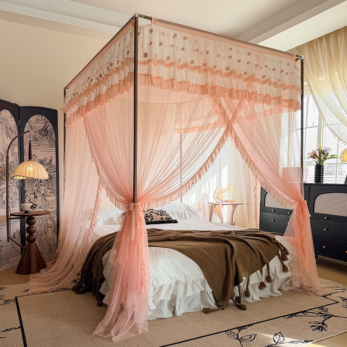 都市缘蚊帐 2026年新款202四叶草绣花落地宫廷蚊帐1.5m 1.8m 202四叶草-玉色