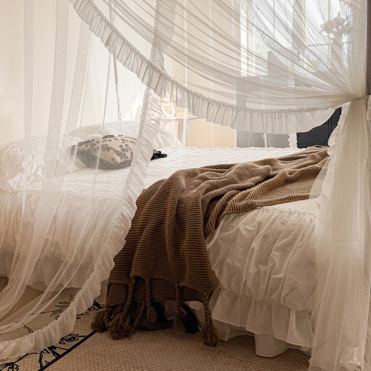 91家纺网 家纺一手货源 找家纺 都市缘蚊帐 2026年新款202四叶草绣花落地宫廷蚊帐1.5m 1.8m 202四叶草- 白色