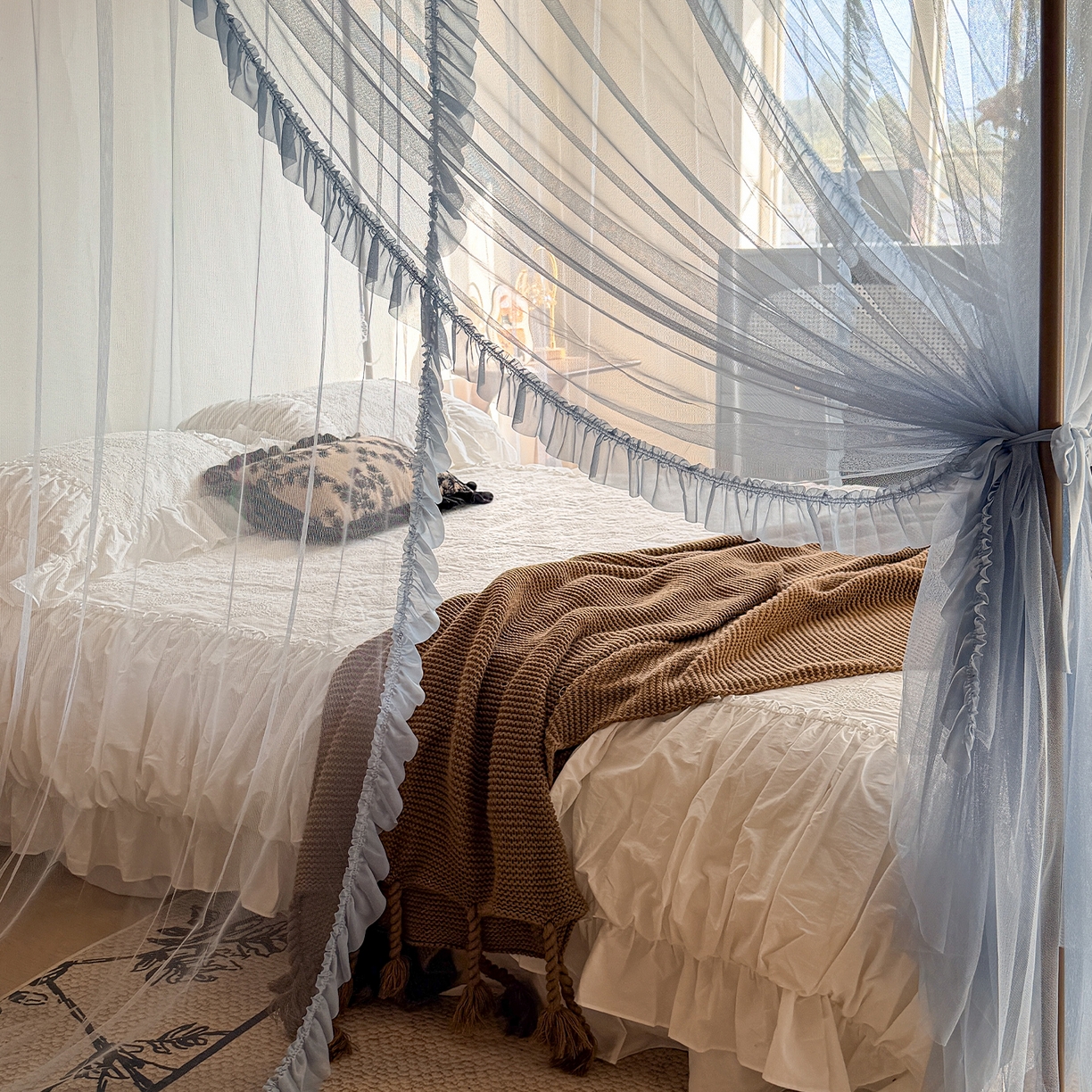 91家纺网 家纺一手货源 找家纺 都市缘蚊帐 2026年新款202四叶草绣花落地宫廷蚊帐1.5m 1.8m 202四叶草-兰灰