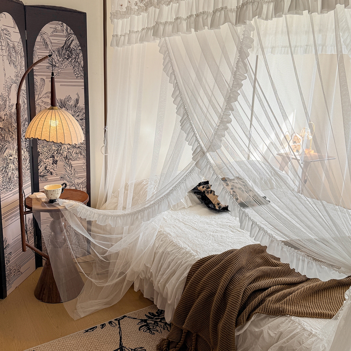 91家纺网 家纺一手货源 找家纺 都市缘蚊帐 2026年新款202四叶草绣花落地宫廷蚊帐1.5m 1.8m 202四叶草- 白色