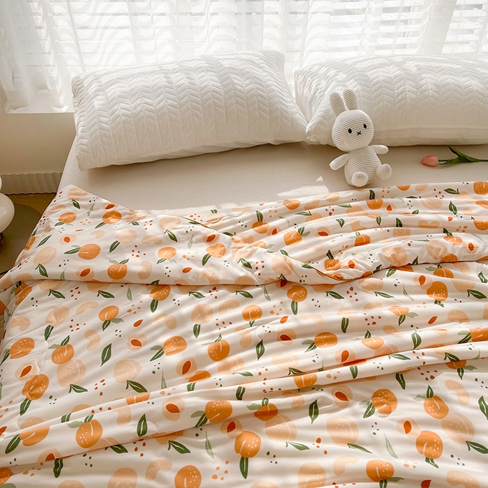 91家纺网 家纺一手货源 找家纺 薇玛仕 2026新款A类牛奶丝针织棉印花大豆夏凉被空调被儿童被 水蜜桃