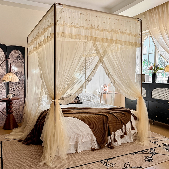 都市缘蚊帐 2026年新款202四叶草绣花落地宫廷蚊帐1.5m 1.8m 202四叶草-米黄