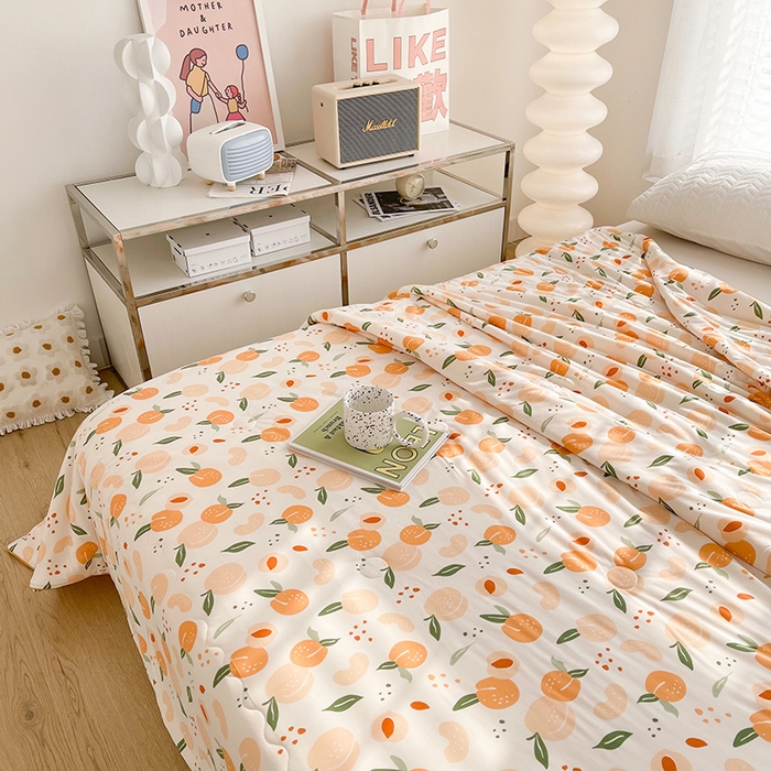 91家纺网 家纺一手货源 找家纺 薇玛仕 2026新款A类牛奶丝针织棉印花大豆夏凉被空调被儿童被 水蜜桃