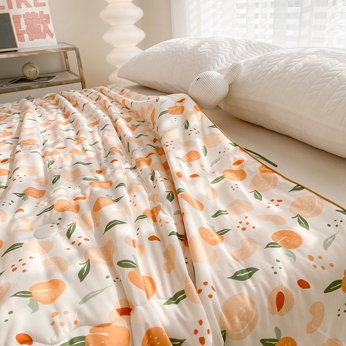 91家纺网 家纺一手货源 找家纺 薇玛仕 2026新款A类牛奶丝针织棉印花大豆夏凉被空调被儿童被 水蜜桃