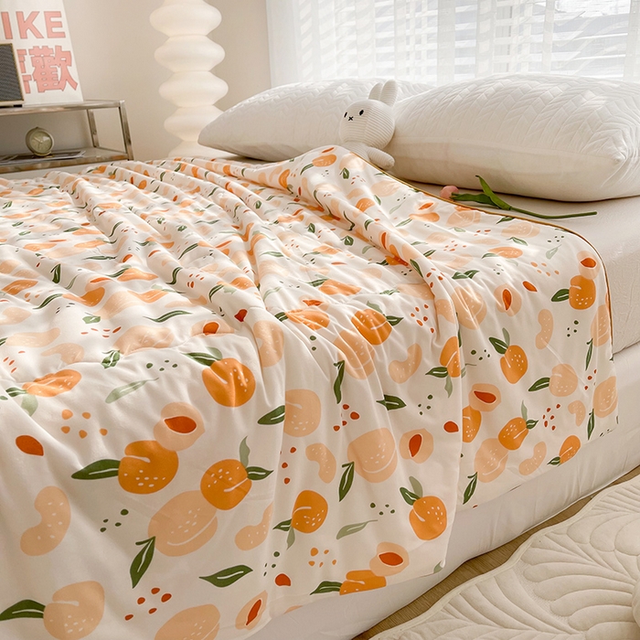 91家纺网 家纺一手货源 找家纺 薇玛仕 2026新款A类牛奶丝针织棉印花大豆夏凉被空调被儿童被 水蜜桃