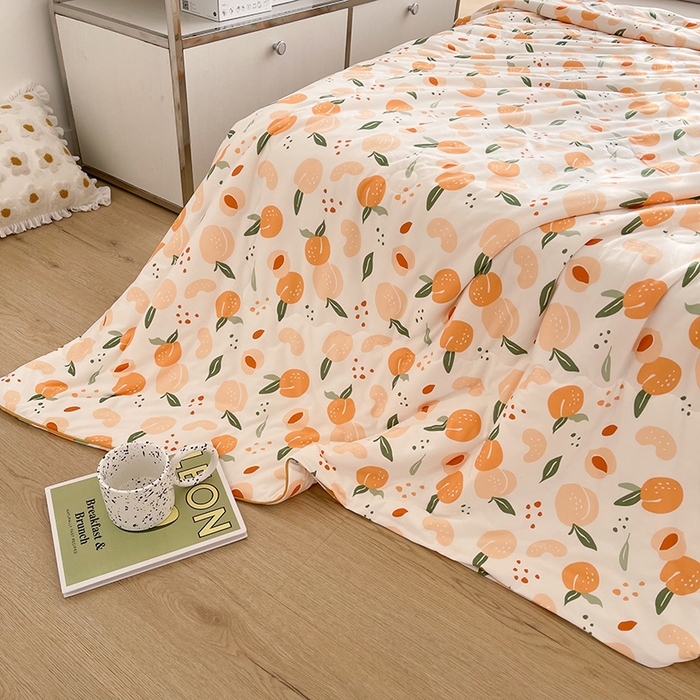 91家纺网 家纺一手货源 找家纺 薇玛仕 2026新款A类牛奶丝针织棉印花大豆夏凉被空调被儿童被 水蜜桃