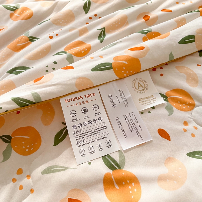 91家纺网 家纺一手货源 找家纺 薇玛仕 2026新款A类牛奶丝针织棉印花大豆夏凉被空调被儿童被 水蜜桃