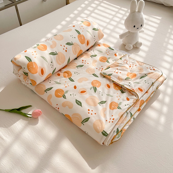 91家纺网 家纺一手货源 找家纺 薇玛仕 2026新款A类牛奶丝针织棉印花大豆夏凉被空调被儿童被 水蜜桃