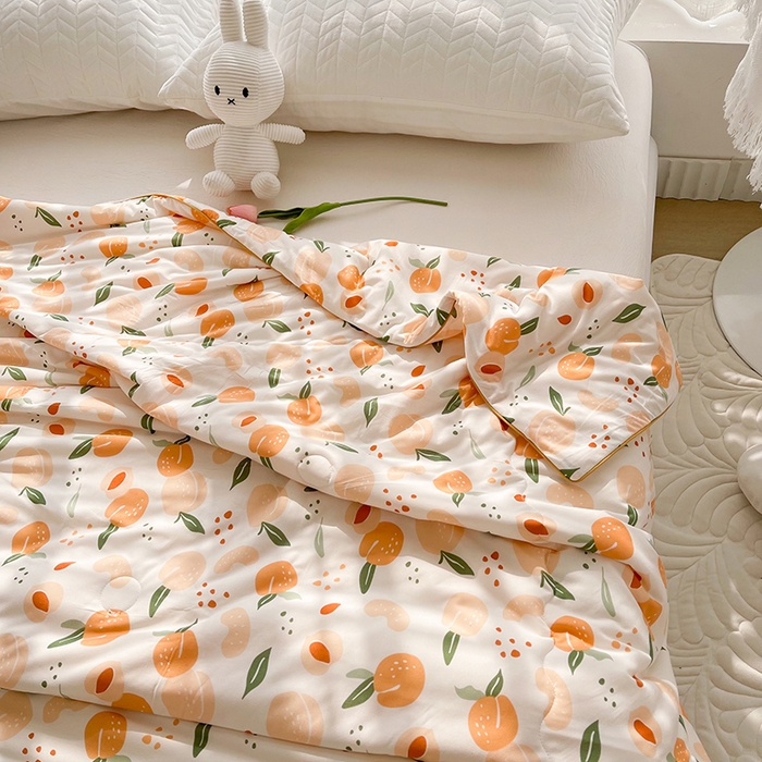 91家纺网 家纺一手货源 找家纺 薇玛仕 2026新款A类牛奶丝针织棉印花大豆夏凉被空调被儿童被 水蜜桃