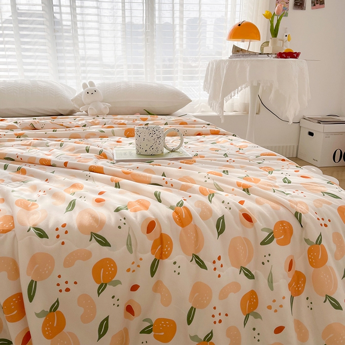 91家纺网 家纺一手货源 找家纺 薇玛仕 2026新款A类牛奶丝针织棉印花大豆夏凉被空调被儿童被 水蜜桃