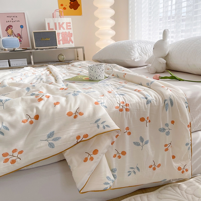 91家纺网 家纺一手货源 找家纺 薇玛仕 2026新款A类牛奶丝针织棉印花大豆夏凉被空调被儿童被 硕果