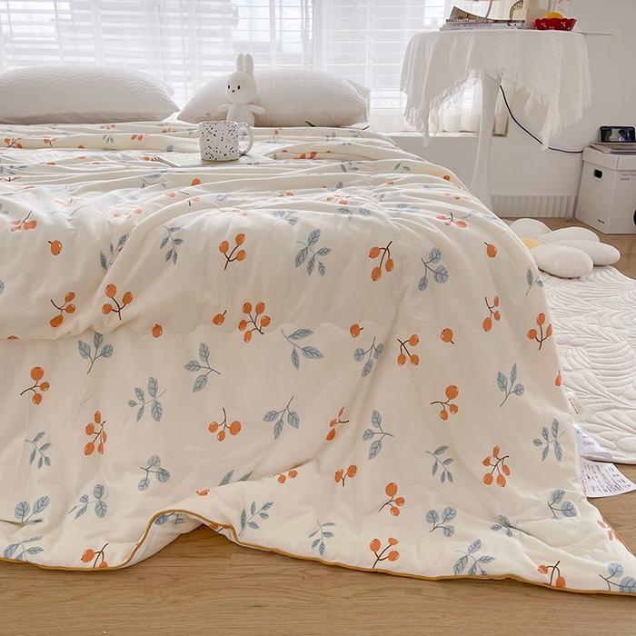 91家纺网 家纺一手货源 找家纺 薇玛仕 2026新款A类牛奶丝针织棉印花大豆夏凉被空调被儿童被 硕果