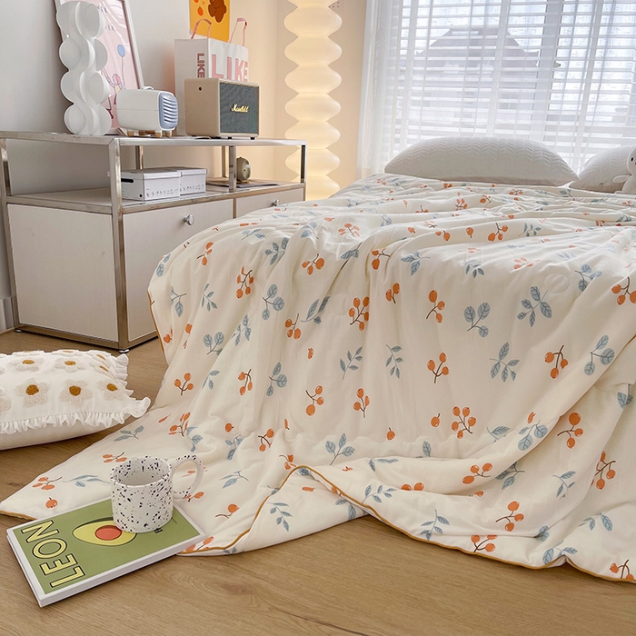 91家纺网 家纺一手货源 找家纺 薇玛仕 2026新款A类牛奶丝针织棉印花大豆夏凉被空调被儿童被 硕果