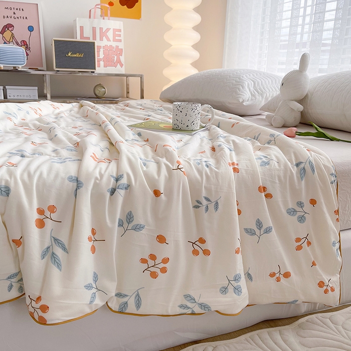 91家纺网 家纺一手货源 找家纺 薇玛仕 2026新款A类牛奶丝针织棉印花大豆夏凉被空调被儿童被 硕果