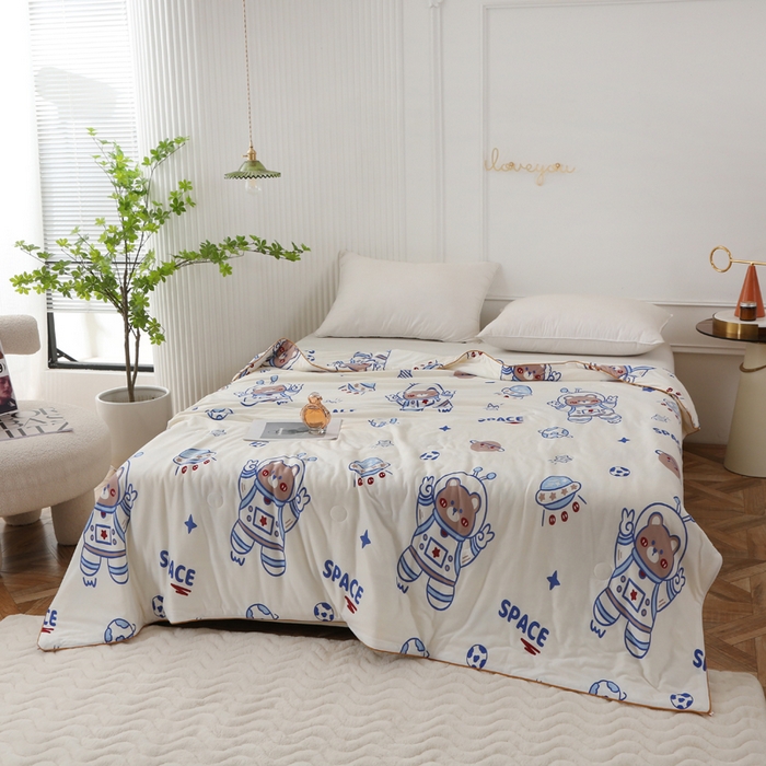 91家纺网 家纺一手货源 找家纺 薇玛仕 2026新款A类牛奶丝针织棉印花大豆夏凉被空调被儿童被 太空熊