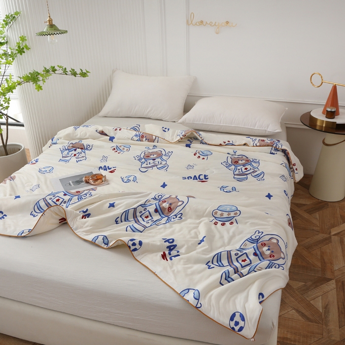 91家纺网 家纺一手货源 找家纺 薇玛仕 2026新款A类牛奶丝针织棉印花大豆夏凉被空调被儿童被 太空熊