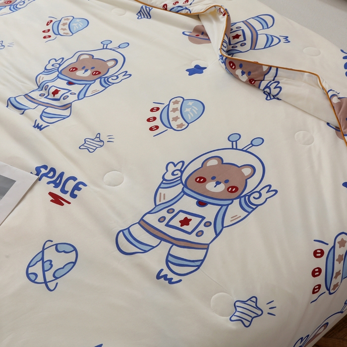 91家纺网 家纺一手货源 找家纺 薇玛仕 2026新款A类牛奶丝针织棉印花大豆夏凉被空调被儿童被 太空熊