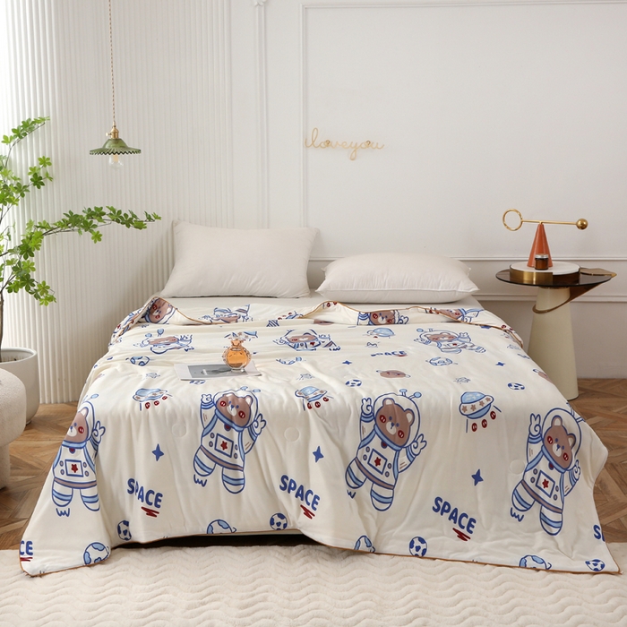 薇玛仕 2026新款A类牛奶丝针织棉印花大豆夏凉被空调被儿童被 太空熊
