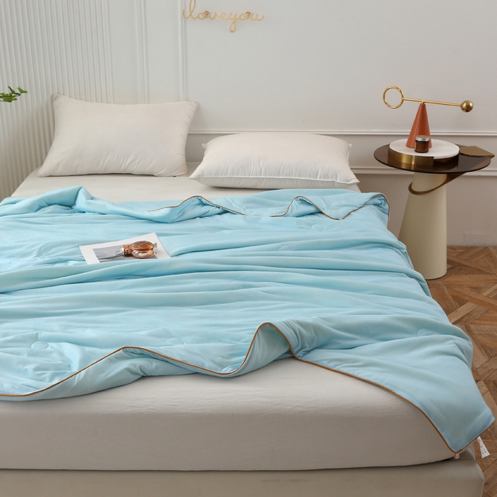 91家纺网 家纺一手货源 找家纺 薇玛仕 2026新款A类牛奶丝针织棉印花大豆夏凉被空调被儿童被 天空蓝