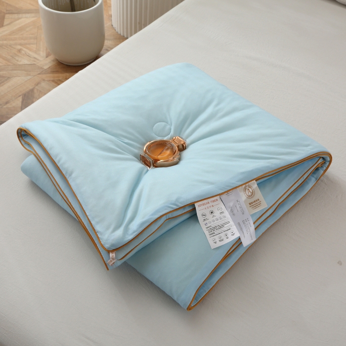 91家纺网 家纺一手货源 找家纺 薇玛仕 2026新款A类牛奶丝针织棉印花大豆夏凉被空调被儿童被 天空蓝