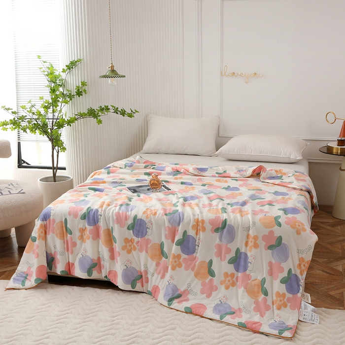 91家纺网 家纺一手货源 找家纺 薇玛仕 2026新款A类牛奶丝针织棉印花大豆夏凉被空调被儿童被 兔桃桃