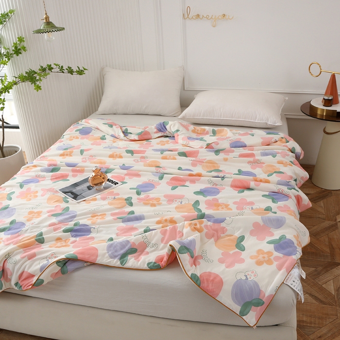 91家纺网 家纺一手货源 找家纺 薇玛仕 2026新款A类牛奶丝针织棉印花大豆夏凉被空调被儿童被 兔桃桃