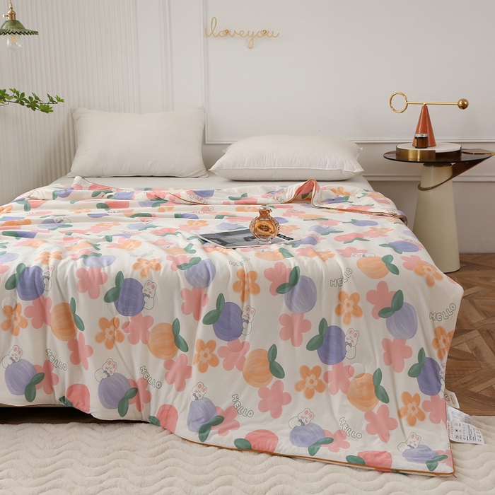 91家纺网 家纺一手货源 找家纺 薇玛仕 2026新款A类牛奶丝针织棉印花大豆夏凉被空调被儿童被 兔桃桃