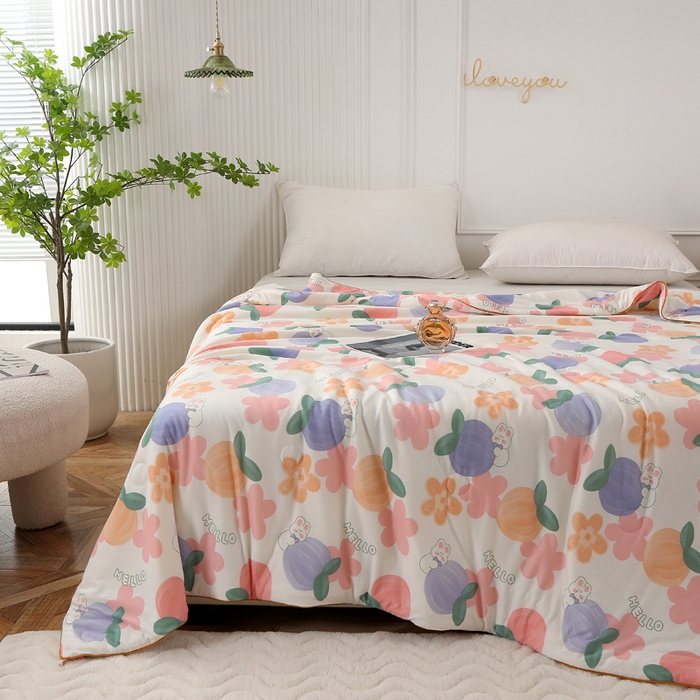 91家纺网 家纺一手货源 找家纺 薇玛仕 2026新款A类牛奶丝针织棉印花大豆夏凉被空调被儿童被 兔桃桃