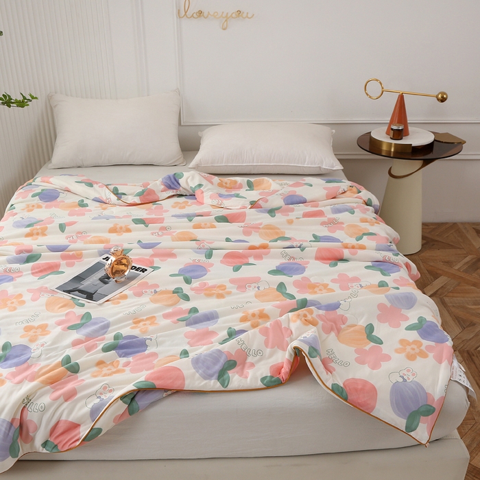 91家纺网 家纺一手货源 找家纺 薇玛仕 2026新款A类牛奶丝针织棉印花大豆夏凉被空调被儿童被 兔桃桃