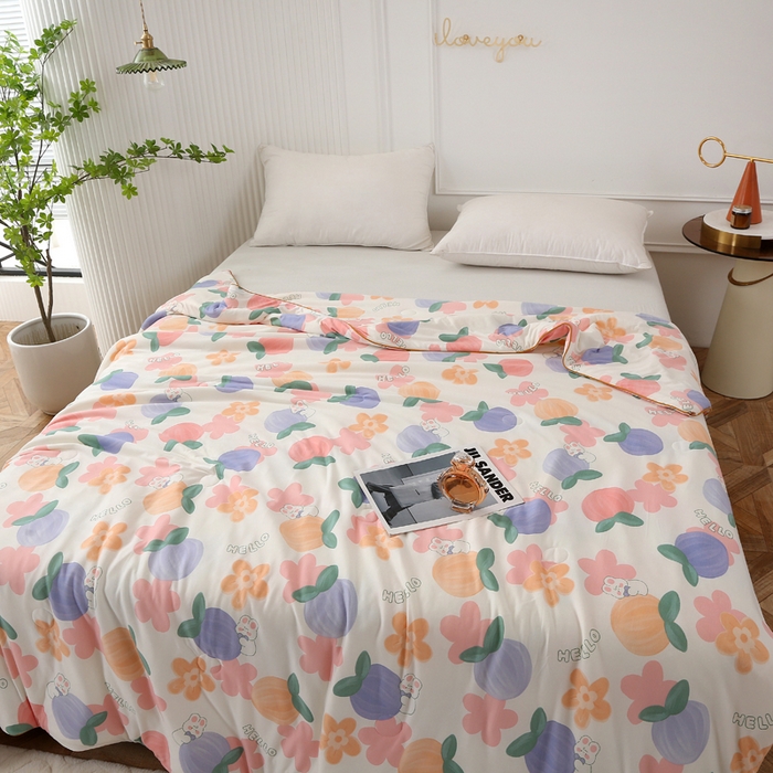 91家纺网 家纺一手货源 找家纺 薇玛仕 2026新款A类牛奶丝针织棉印花大豆夏凉被空调被儿童被 兔桃桃