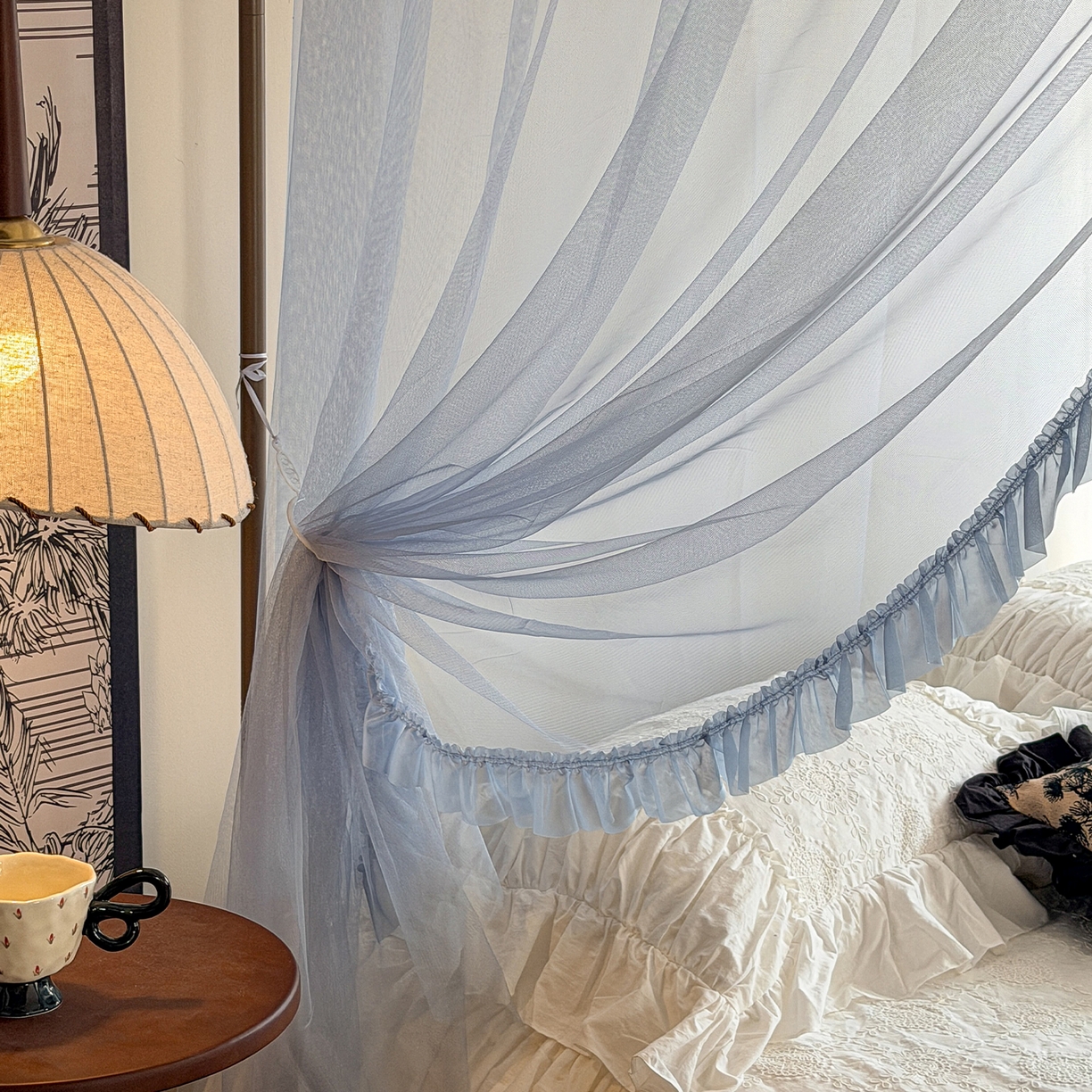 91家纺网 家纺一手货源 找家纺 都市缘蚊帐 2026年新款202四叶草绣花落地宫廷蚊帐1.5m 1.8m 202四叶草-兰灰